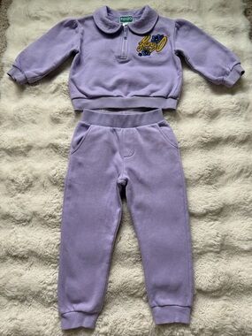 KENZO Girls Lavender Tracksuit Set 3A Designer Embroidered Logo Athleisure